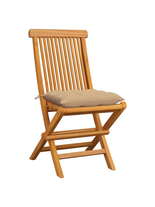 Zahradní židle s béžovými poduškami 6 ks masivní teak
