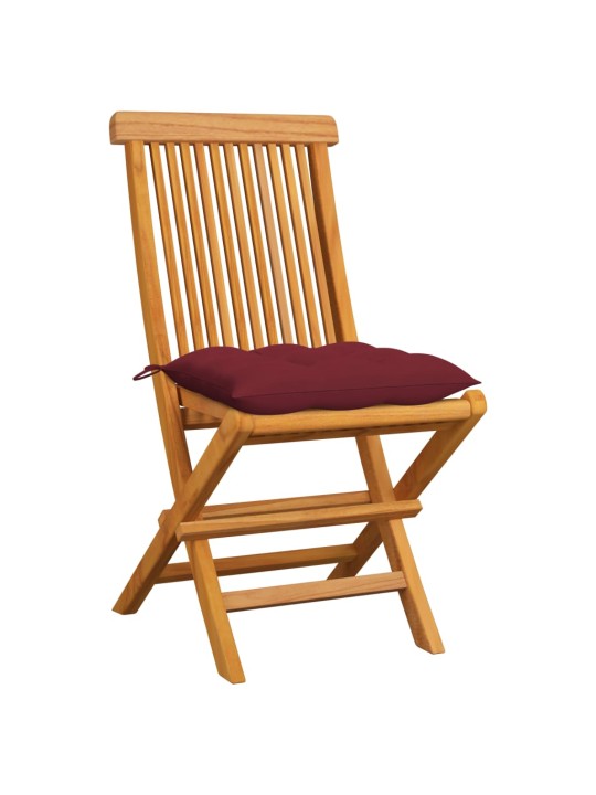 Zahradní židle s vínovými poduškami 6 ks masivní teak