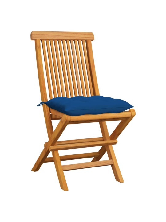 Zahradní židle s modrými poduškami 6 ks masivní teak