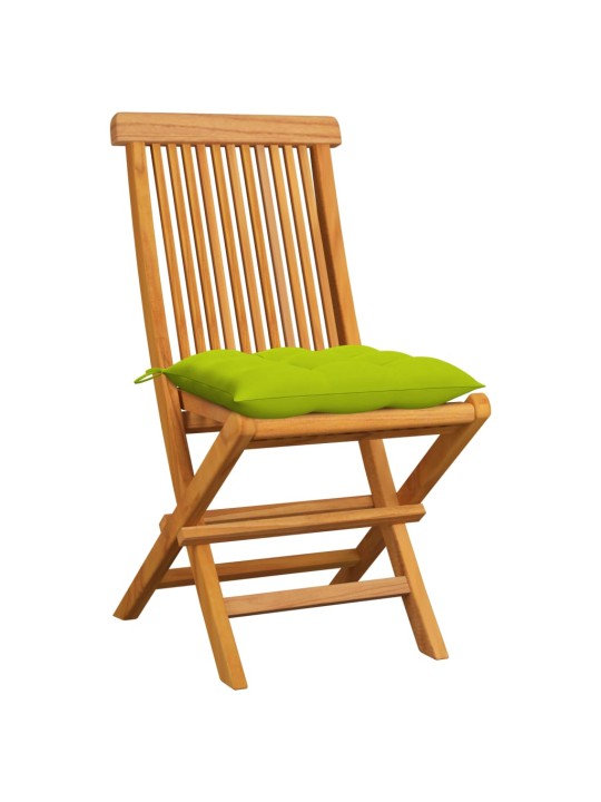 Zahradní židle s jasně zelenými poduškami 6 ks masivní teak