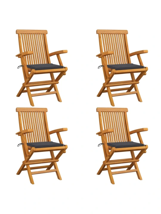 Zahradní židle s antracitovými poduškami 4 ks masivní teak