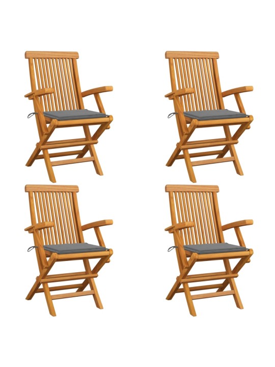 Zahradní židle s šedými poduškami 4 ks masivní teak