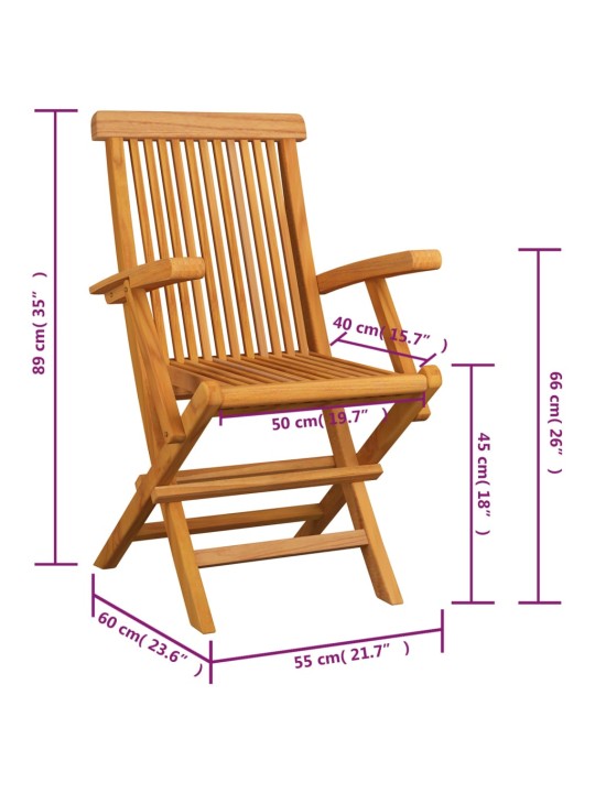 Zahradní židle s šedými poduškami 4 ks masivní teak