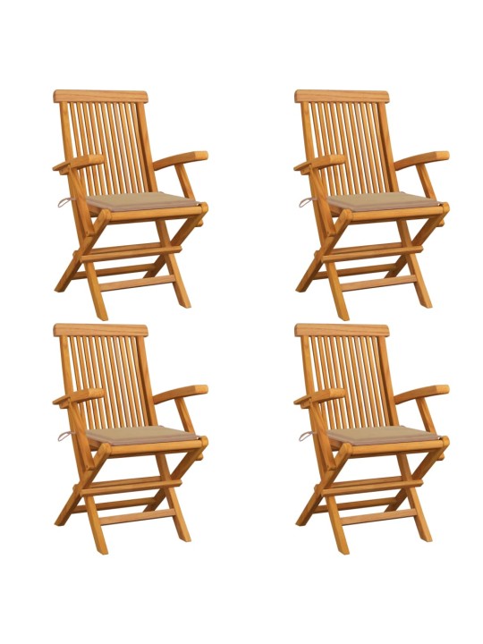 Zahradní židle s béžovými poduškami 4 ks masivní teak