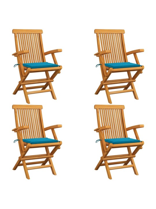 Zahradní židle s modrými poduškami 4 ks masivní teak