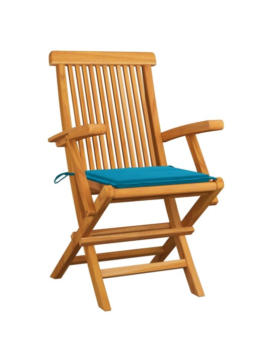 Zahradní židle s modrými poduškami 4 ks masivní teak
