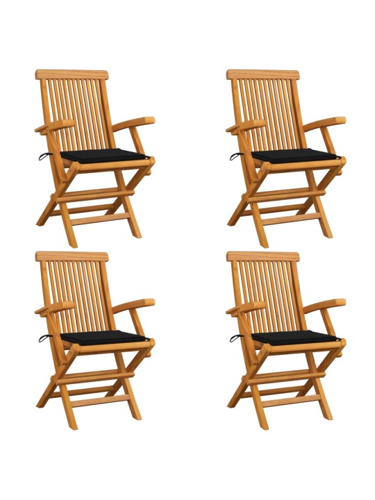 Zahradní židle s černými poduškami 4 ks masivní teak