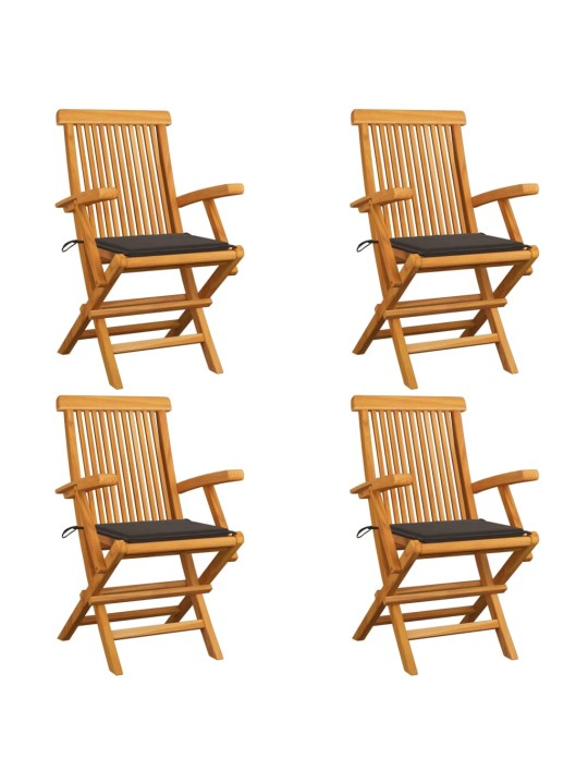 Zahradní židle s šedohnědými poduškami 4 ks masivní teak