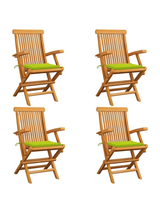 Zahradní židle s jasně zelenými poduškami 4 ks masivní teak