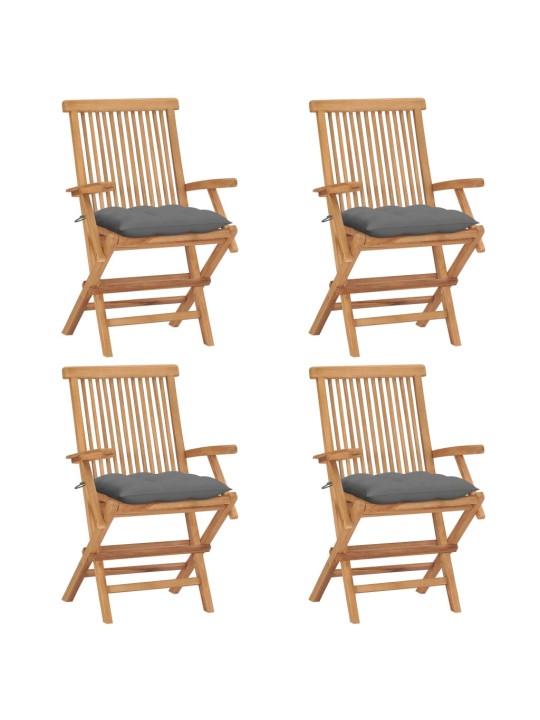 Zahradní židle s šedými poduškami 4 ks masivní teak