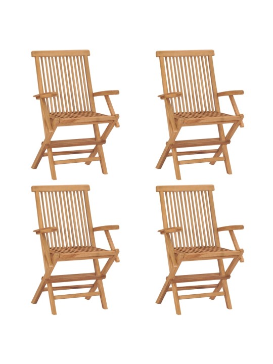 Zahradní židle s šedými poduškami 4 ks masivní teak