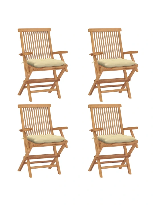 Zahradní židle s krémově bílými poduškami 4 ks masivní teak