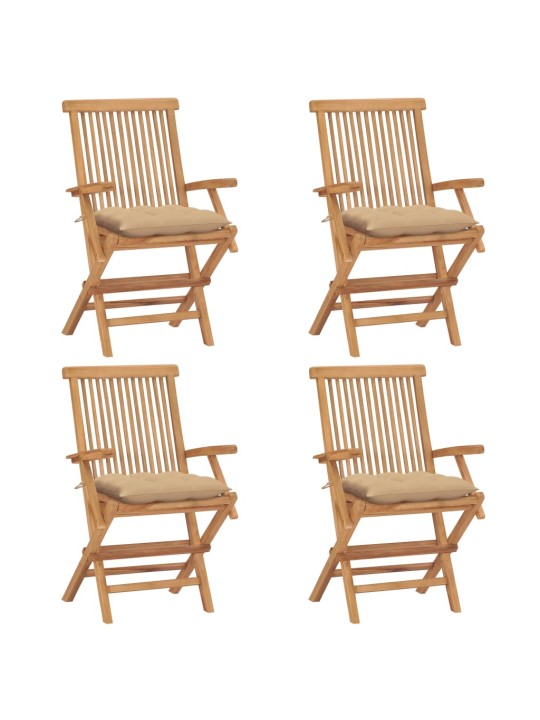 Zahradní židle s béžovými poduškami 4 ks masivní teak