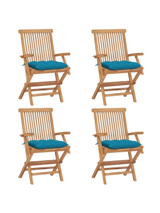 Zahradní židle se světle modrými poduškami 4 ks masivní teak