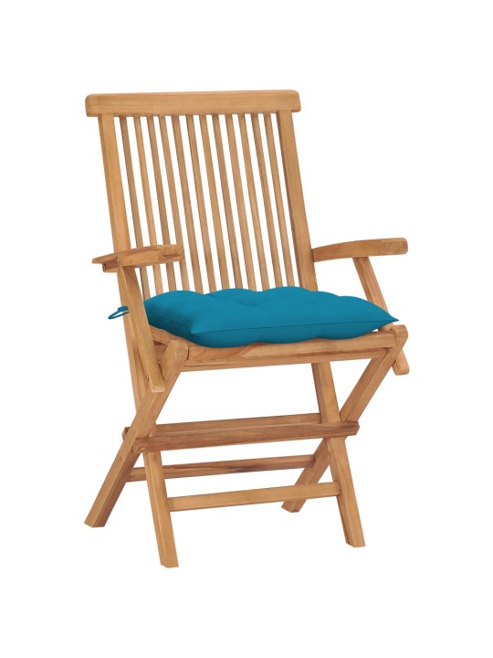 Zahradní židle se světle modrými poduškami 4 ks masivní teak
