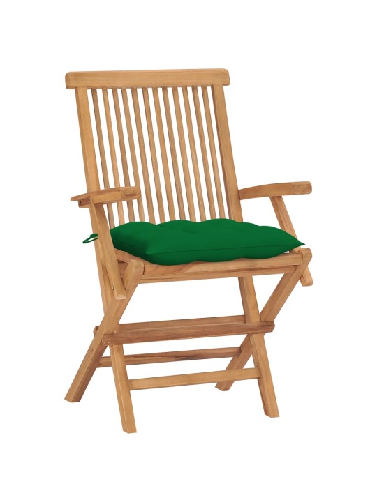 Zahradní židle se zelenými poduškami 4 ks masivní teak