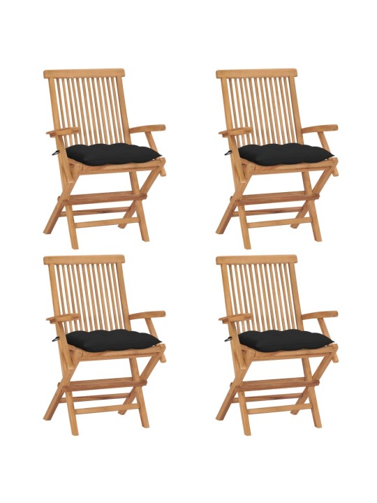 Zahradní židle s černými poduškami 4 ks masivní teak
