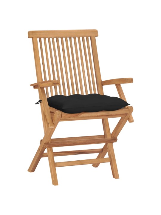 Zahradní židle s černými poduškami 4 ks masivní teak