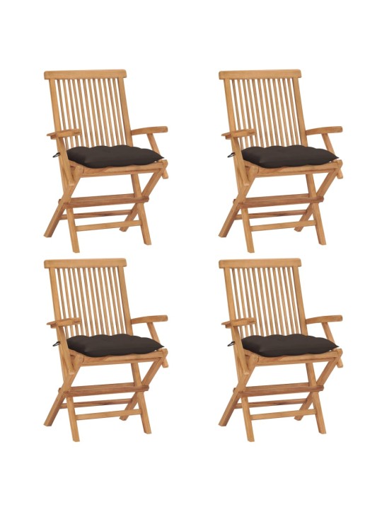 Zahradní židle s šedohnědými poduškami 4 ks masivní teak