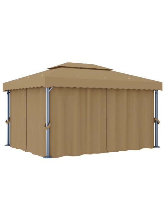 Altán se závěsy 4 x 3 m taupe hliník
