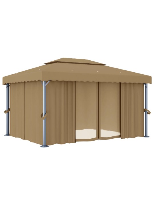 Altán se závěsy 4 x 3 m taupe hliník