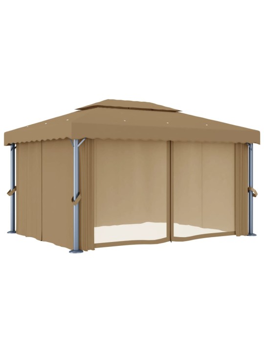 Altán se závěsy 4 x 3 m taupe hliník