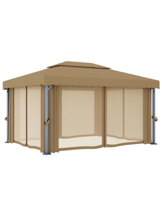 Altán se závěsy 4 x 3 m taupe hliník
