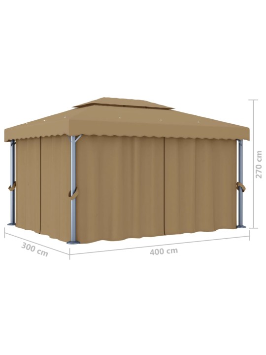 Altán se závěsy 4 x 3 m taupe hliník