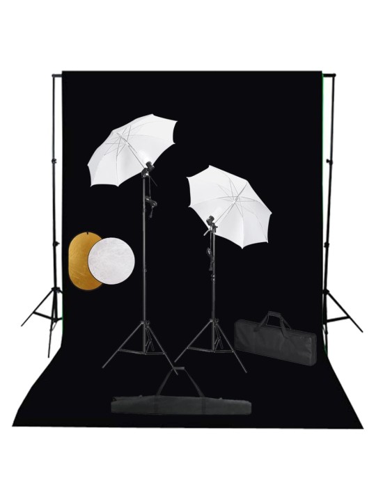 Foto studio set se světly, deštníky, pozadím a odraznou deskou