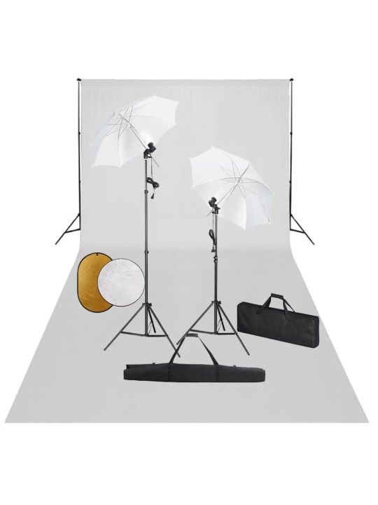 Foto studio set se světly, deštníky, pozadím a odraznou deskou