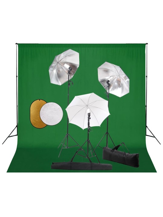 Foto studio set s lampami, deštníky, pozadím a odraznou deskou