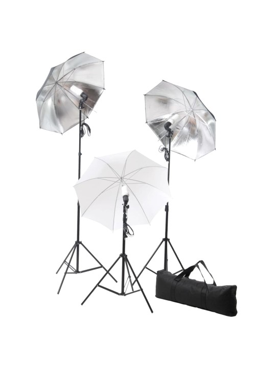 Foto studio set s lampami, deštníky, pozadím a odraznou deskou