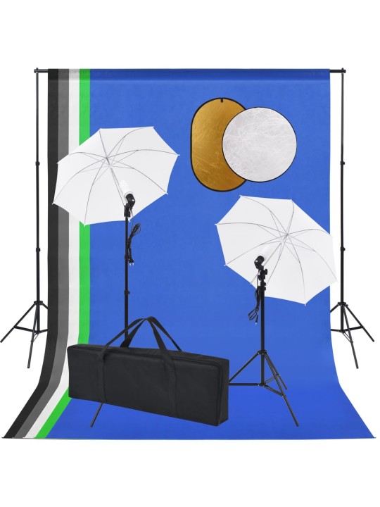 Foto studio set se světly, deštníky, pozadím a odraznou deskou