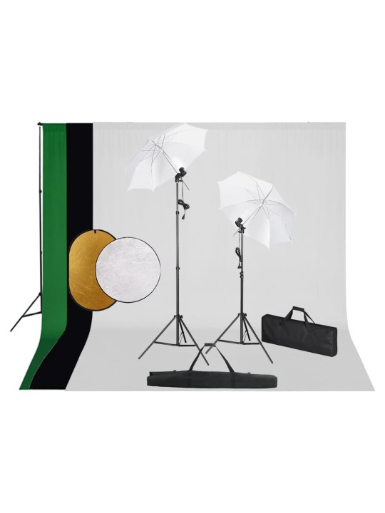 Foto studio set se světly, deštníky, pozadím a odraznou deskou