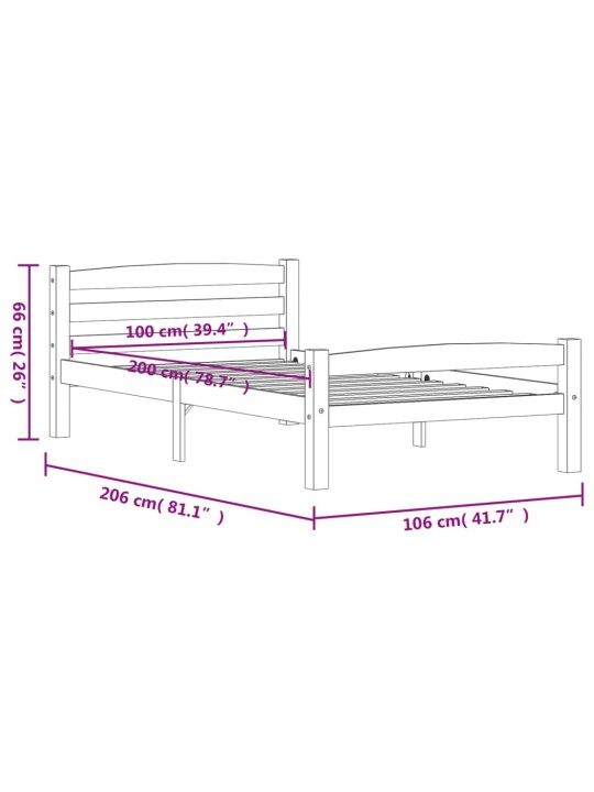 Rám postele masivní borové dřevo 100 x 200 cm