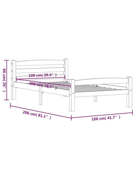 Rám postele bez matrace Tmavě šedý masiv borovice 100x200 cm