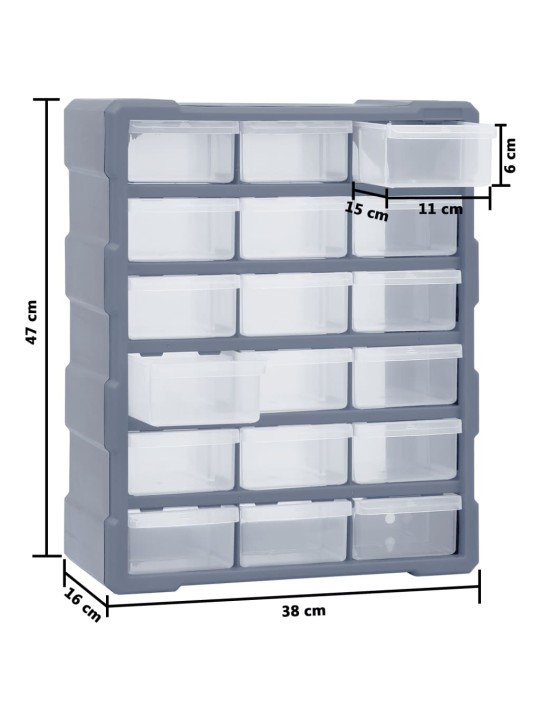 Organizér s 18 středně velkými zásuvkami 38 x 16 x 47 cm