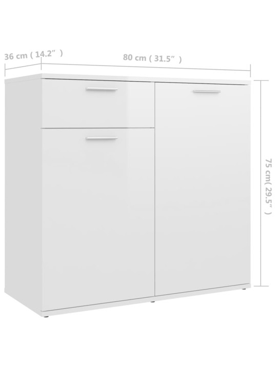 Příborník bílý s vysokým leskem 80x36x75 cm kompozitní dřevo