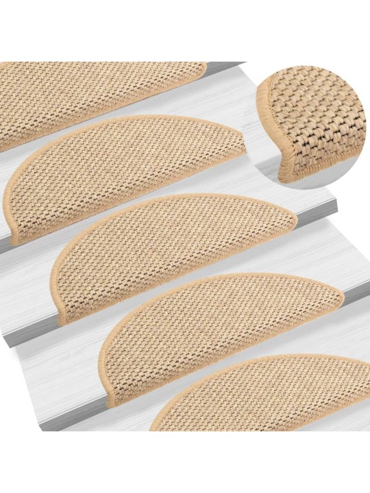 Samolepící nášlapy na schody vzhled sisal 15ks 56x17x3cm béžové