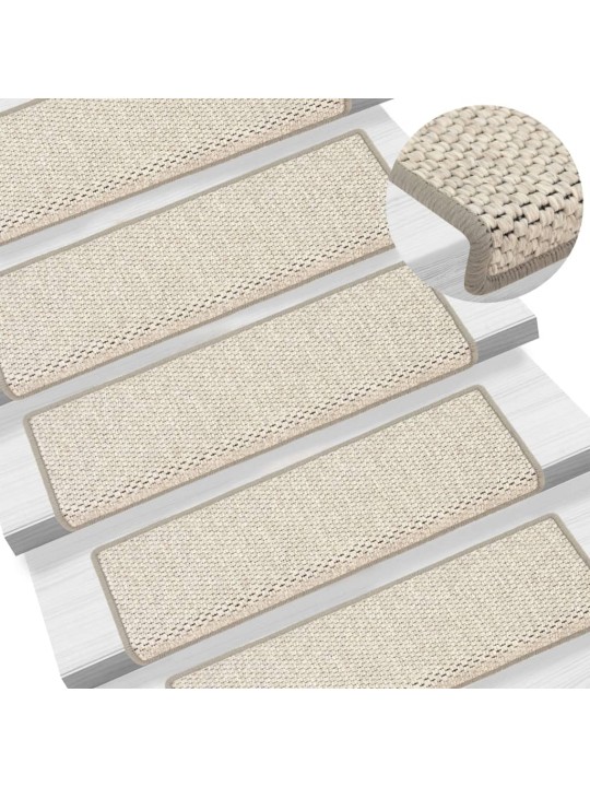 Samolepicí nášlapy na schody sisal 15 ks 65 x 21 x 4 cm platina