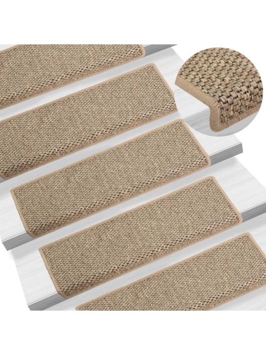 Samolepící nášlapy na schody vzhled sisal 15ks 65x21x4cm béžové