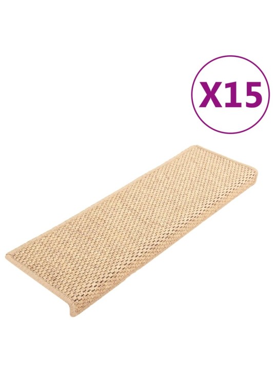 Samolepicí nášlapy na schody sisal 15ks 65x21x4cm světle béžové