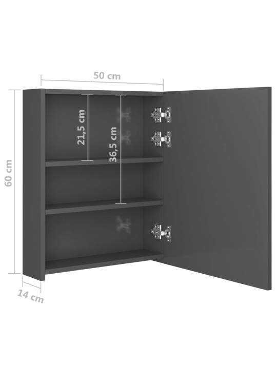 LED koupelnová skříňka se zrcadlem zářivě šedá 50 x 14 x 60 cm