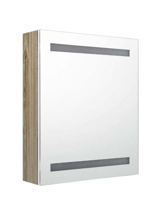 LED koupelnová skříňka se zrcadlem bílá a dub 50 x 14 x 60 cm