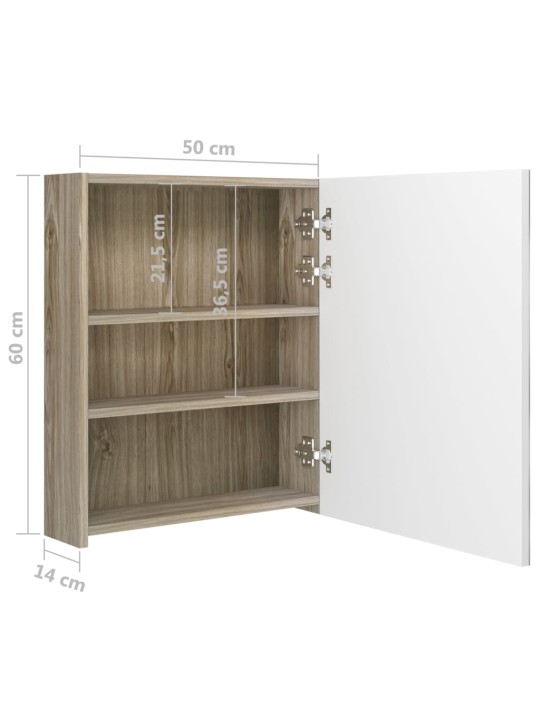 LED koupelnová skříňka se zrcadlem bílá a dub 50 x 14 x 60 cm