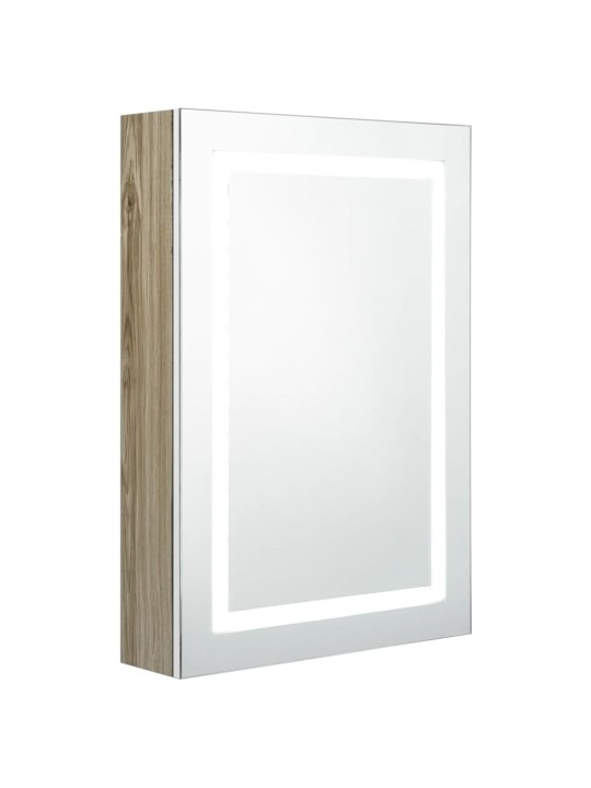 LED koupelnová skříňka se zrcadlem bílá a dub 50 x 13 x 70 cm