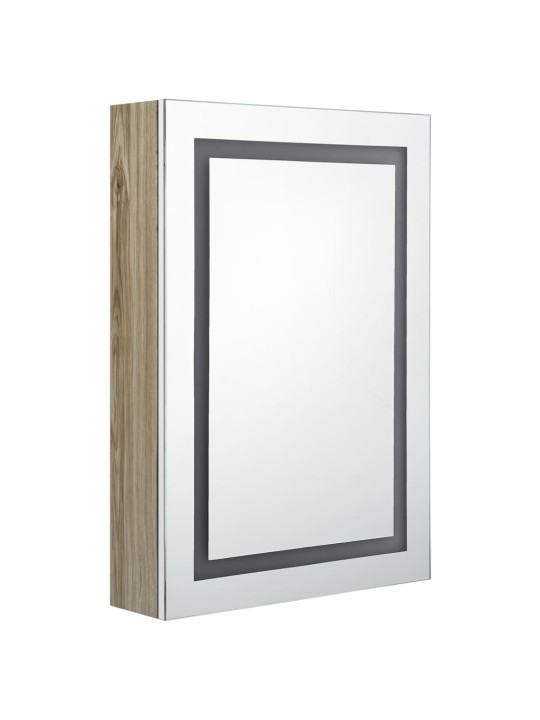 LED koupelnová skříňka se zrcadlem bílá a dub 50 x 13 x 70 cm