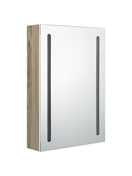 LED koupelnová skříňka se zrcadlem bílá a dub 50 x 13 x 70 cm