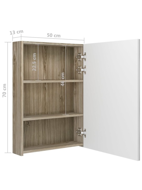 LED koupelnová skříňka se zrcadlem bílá a dub 50 x 13 x 70 cm