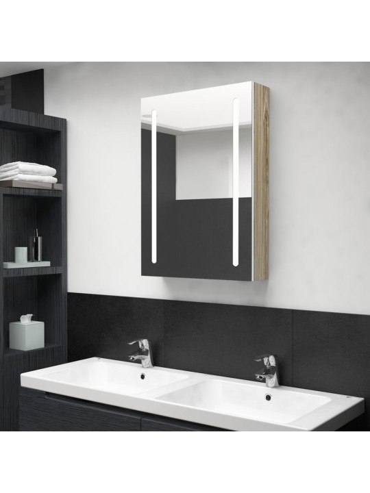 LED koupelnová skříňka se zrcadlem bílá a dub 50 x 13 x 70 cm